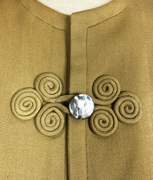 Exceptional Original 1940s Vintage Swing Coat With Huge Shoulders And Gold Lamé Soutache Pockets