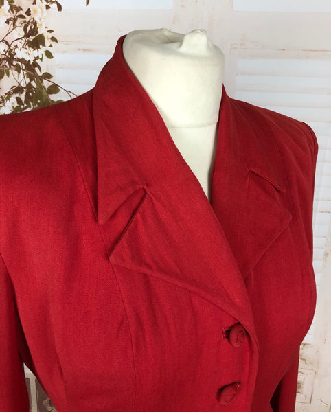 Fabulous Original Volup Vintage 1940s 40s Red Gabardine Suit By Van Houten