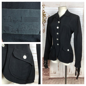 Original 1940s 40s Vintage Black Blazer By Marie Phillips