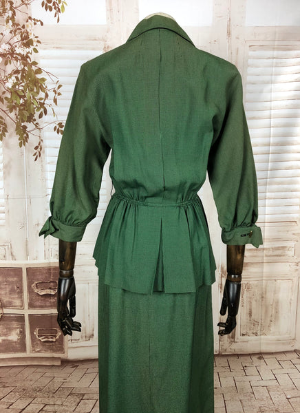 Original 1940s 40s Vintage Green Check Peplum Summer Suit By Pat Hartly