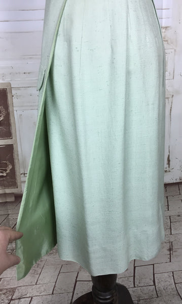 Original 1950s 50s Vintage Mint Green Silk Day Dress By Emma Knuckey And Stehli Silks