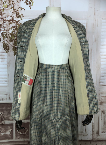 Classic 1940s 40s Original Vintage Wartime Green And Teal Tweed Suit From 1943