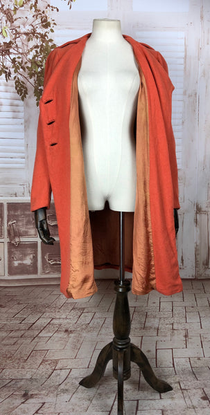 Fabulous Unusual Late 30s 30s Early 1940s 40s Original Vintage Pumpkin Orange Asymmetrical Coat With Amazing Collar