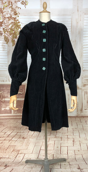 Incredible Original 1930s Plush Corduroy Coat With Amazing Bishop Sleeves
