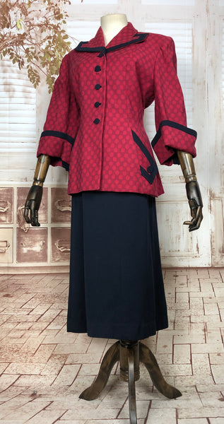 Fabulous Original Vintage 1940s 40s Red And Navy Colour Block Suit