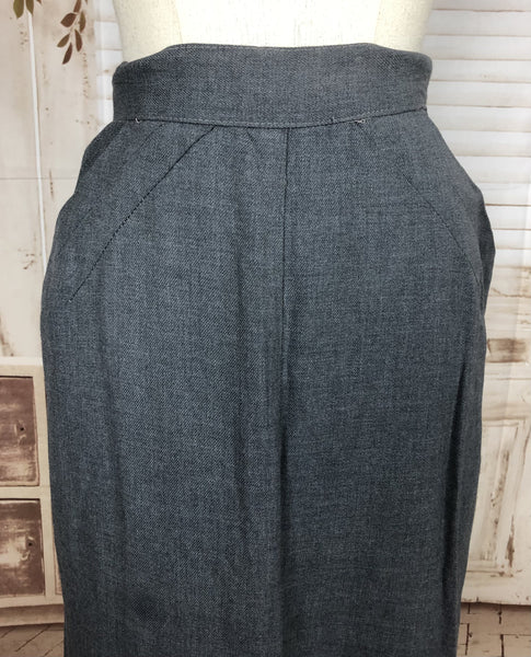 Original 1940s 40s Vintage Grey Gabardine Skirt With Pockets