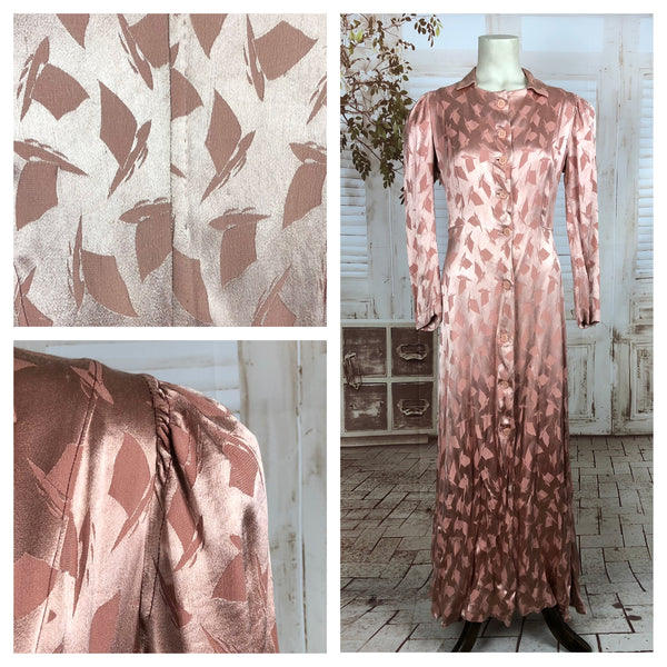 Original 1930s 30s Vintage Pink Satin House Dress With Puff Shoulders And Sailboat Pattern