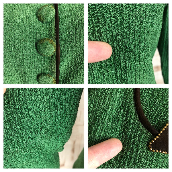 Original 1930s 30s Vintage Green Knit Jacket With Brown Arrows