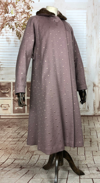 Rare Original Late 1940s 40s / Early 1950s 50s Volup Vintage Mauve Lilac Spotted Swing Coat