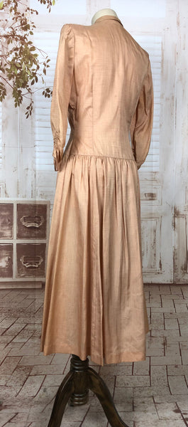 Rare Original 1930s 30s Vintage Raw Peach Silk Dress With All The Buttons