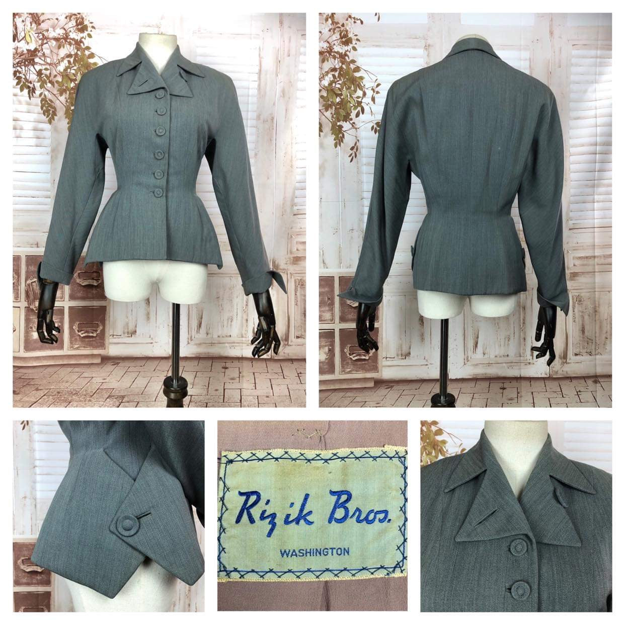 LAYAWAY PAYMENT 3 OF 3 - RESERVED FOR SARA - Fabulous Original Vintage 1940s 40s Grey Blazer With Amazing Pocket Details