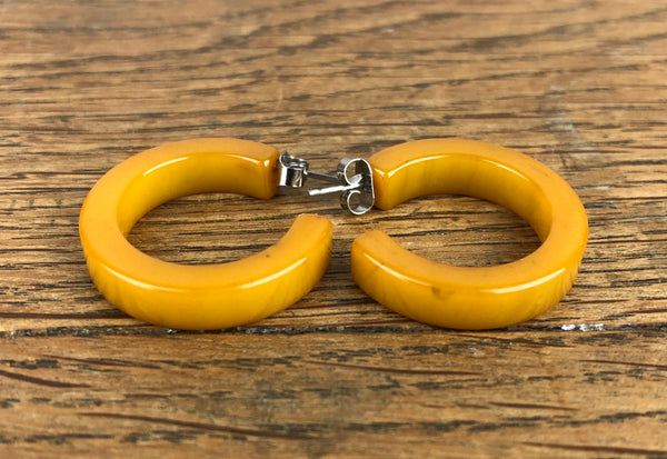 Egg Yolk Yellow Bakelite Hoop Pierced Earrings