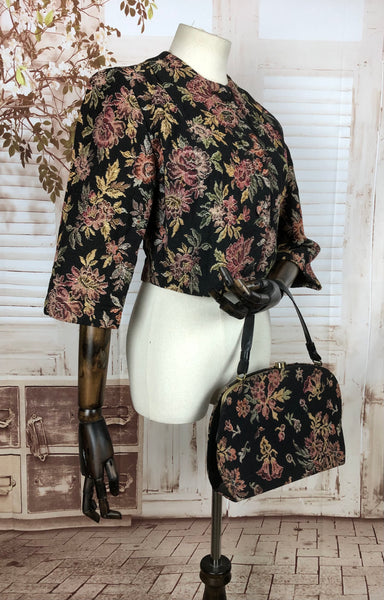 Original Late 1950s 50s / Early 1960s 60s Tapestry Jacket Blazer And Matching Handbag