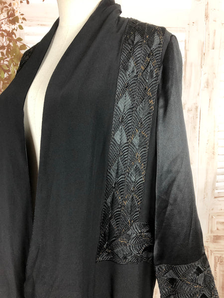 Original 1920s 20s Vintage Art Deco Black Braid Work Flapper Coat