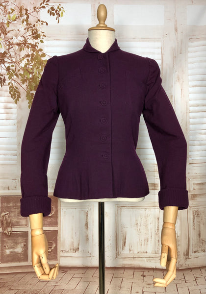 Wonderful Original Early 1940s Vintage Aubergine Purple Suit Jacket Blazer