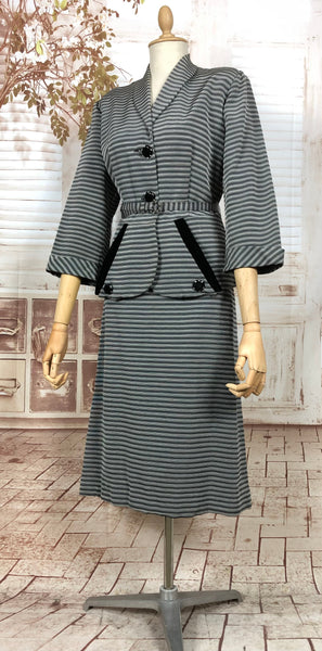 Fabulous Original Late 1940s 40s / Early 1950s 50s Volup Vintage Striped And Belted Peplum Skirt Suit