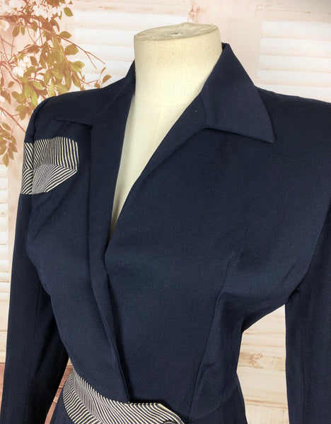 Rare Original 1950s 50s Vintage Navy Blue Lilli Ann Blazer With Wrap Around Arrow Detailing