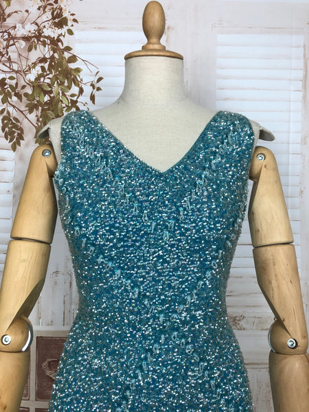 LAYAWAY PAYMENT 1 OF 5 - RESERVED FOR LINDSAY - Exceptional Original 1950s Vintage Fully Beaded Turquoise Gown Hollywood Dress Unlabelled Gene Shelly