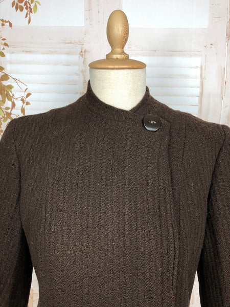 Magnificent Original 1930s Vintage Brown Puff Sleeve Wool Coat