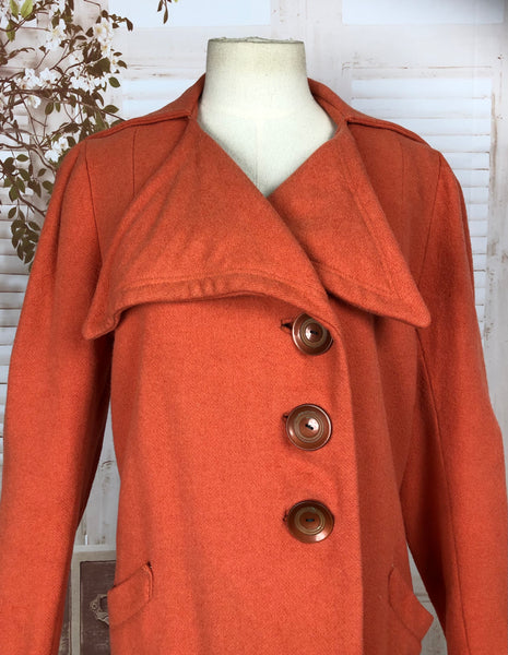 Fabulous Unusual Late 30s 30s Early 1940s 40s Original Vintage Pumpkin Orange Asymmetrical Coat With Amazing Collar