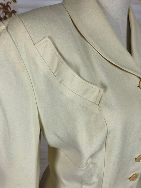 Original 1940s 40s Vintage Off White Cotton Summer Suit With Circular Accents