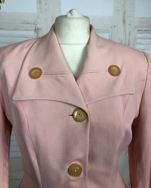 Original 1940s 40s Vintage Pastel Pink Summer Suit With Fabulous Button Details