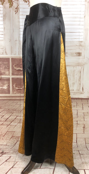 LAYAWAY PAYMENT 2 OF 2 - RESERVED FOR LAURENA - Original 1930s 30s Vintage Volup Black And Gold Satin Lounge Pyjamas