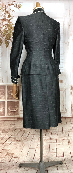 Exquisite Original 1950s Vintage Charcoal Grey Silk Mohair Lilli Ann Suit