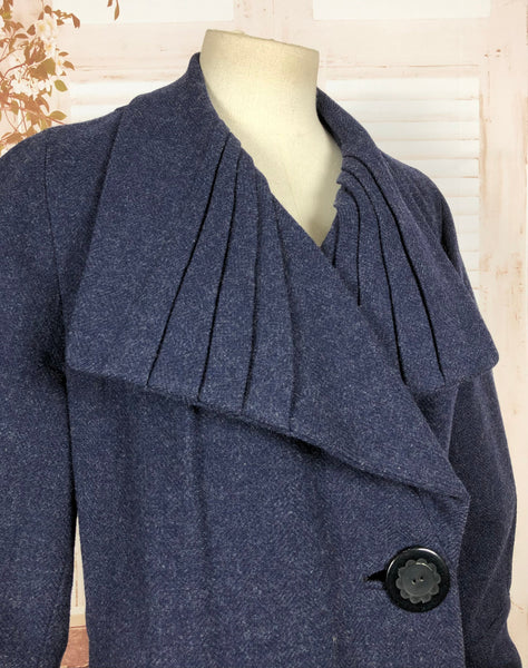 LAYAWAY PAYMENT 2 OF 3 - RESERVED FOR KHARONN - Super Rare Original Late 1920s 20s / Early 1930s 30s Vintage Navy Blue Asymmetric Coat With Amazing Fan Collar