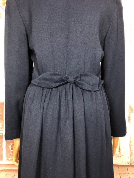 Amazing Original 1940s Vintage Navy Blue Gabardine Belt Back Princess Coat