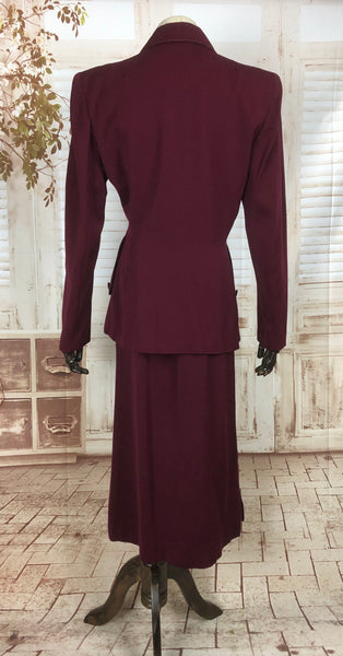 LAYAWAY PAYMENT 1 OF 3 - RESERVED FOR KELLY - Original Vintage 1940s 40s Burgundy Gab Gabardine Skirt Suit With Incredible Scalloped Pockets And Collar
