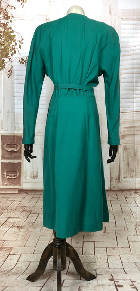 Incredibly Vibrant Original 1940s 40s Vintage Emerald Green Soutache Dress