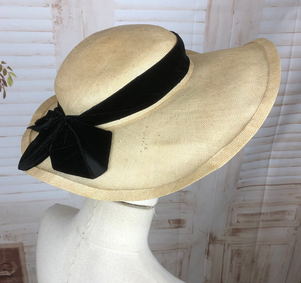 Stunning Original 1930s 30s Vintage Straw Wide Brim Summer Hat