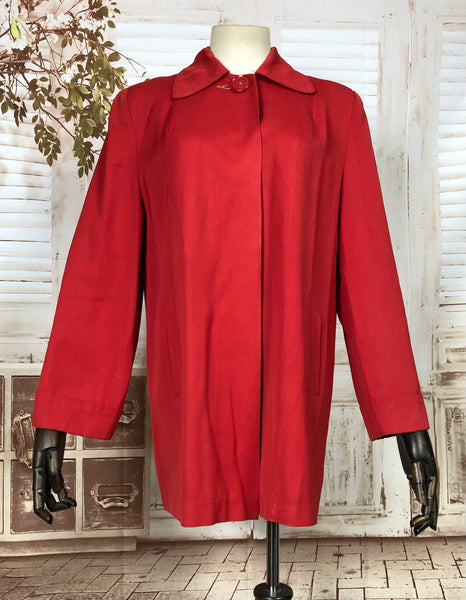 Fabulous Original 1940s 40s Vintage Red Gabardine Swing Coat