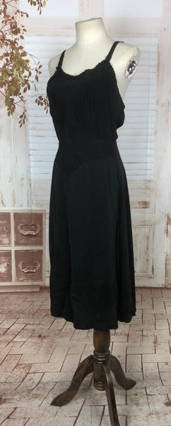 Beautiful 1940s 40s Vintage Black Rayon Slip Dress