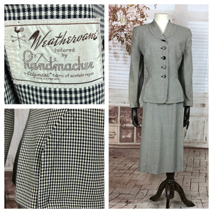 Original 1940s 40s Vintage Black And White Puppytooth Check Skirt Suit By Weathervane