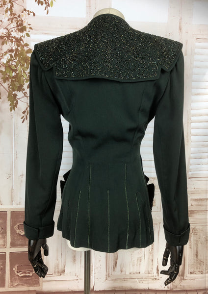 LAYAWAY PAYMENT 2 OF 2 - RESERVED FOR BRIANA - Incredible Original Vintage 1940s 40s Bottle Green Beaded Blazer By Ni-Nel