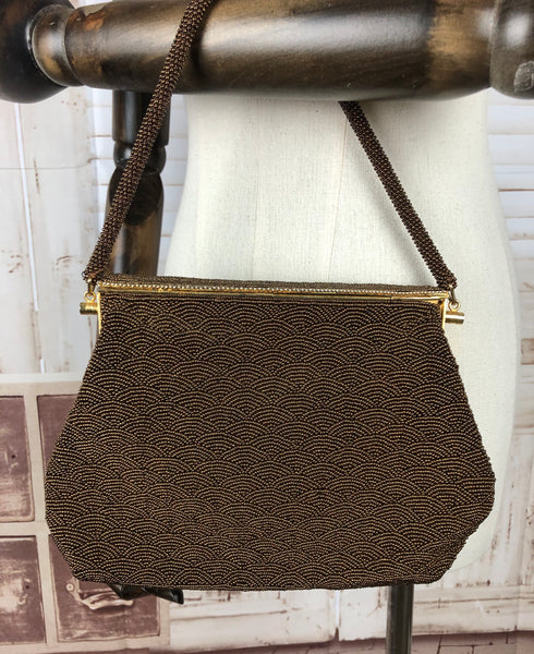 Bronze Brown Beaded 1950s 50s Handbag
