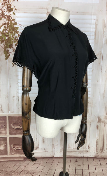 Original 1950s 50s Vintage Black Rayon Blouse