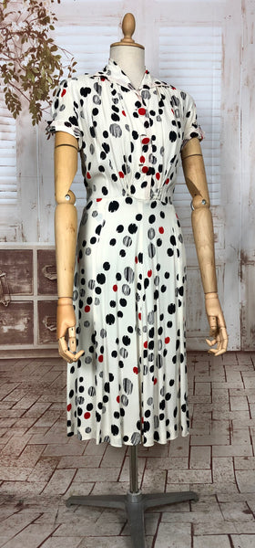 Fabulous Original 1940s Red Black And White Spotted Dress