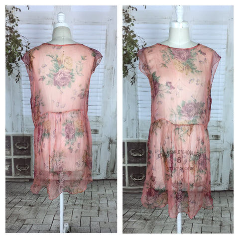 Original 1920s 20s Pink Floral Vintage Georgette Dress
