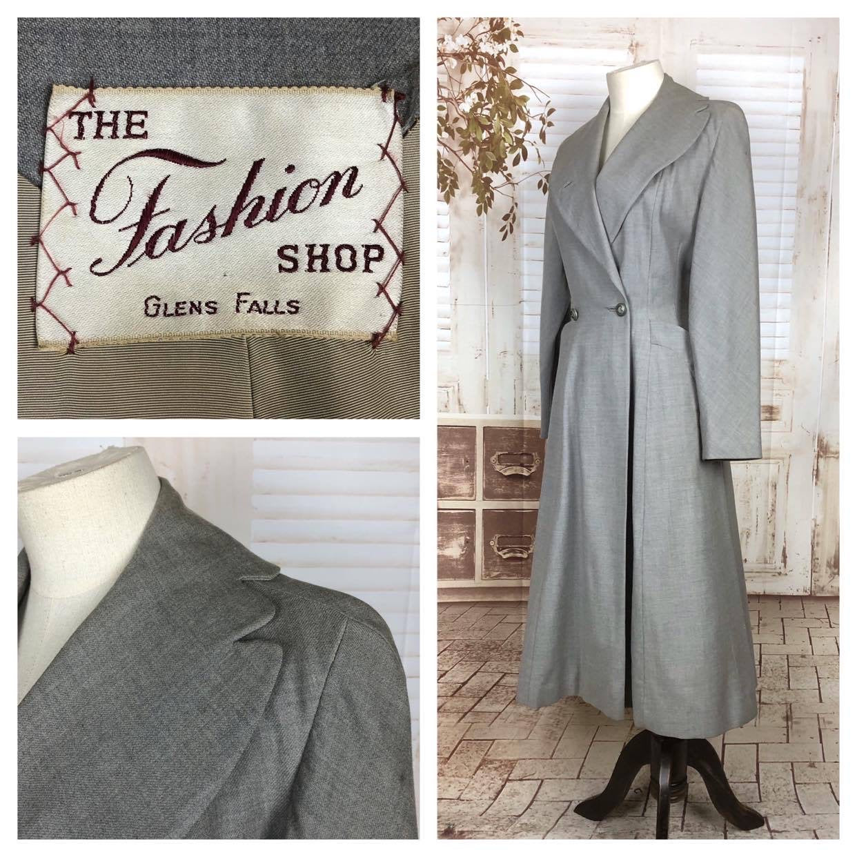 Original 1940s 40s Vintage Lightweight Grey Wool Princess Coat By Eldorado