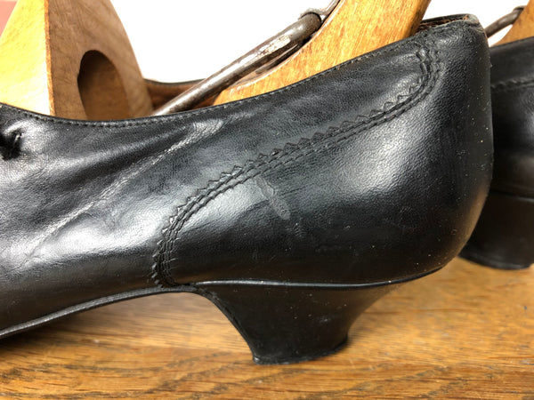 1980s does 1920s Black Leather Evening Heels Shoes