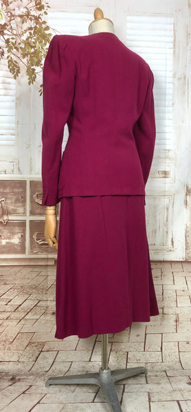 LAYAWAY PAYMENT 1 OF 2 - RESERVED FOR ANJA - Amazing Original 1940s Vintage Fuchsia Pink Collarless Skirt Suit