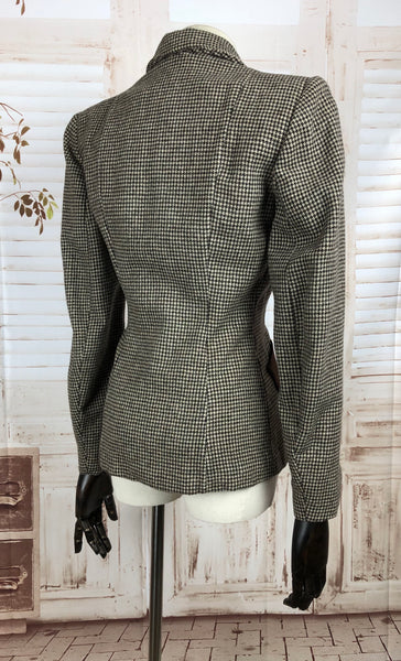 Original 1940s 40s Vintage Jacket Brown And White Houndstooth Wool By Marcus