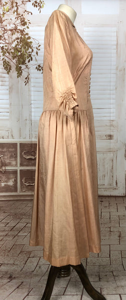 Rare Original 1930s 30s Vintage Raw Peach Silk Dress With All The Buttons