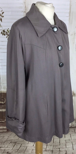 Original 1940s Vintage Volup Taupe Mauve Gabardine Swing Coat