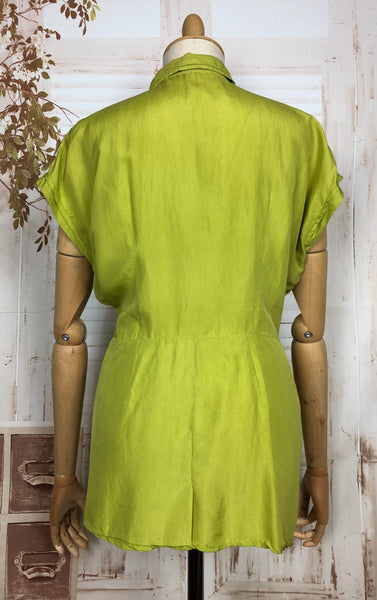 LAYAWAY PAYMENT 2 OF 2 - RESERVED FOR AMBIKA - Beautiful Original 1940s Volup Vintage Chartreuse Green Long Silk Blouse