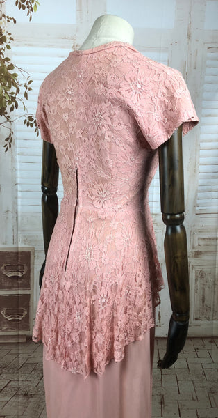 Original Vintage 1940s 40s Pink Crepe And Lace Dress By Adrian