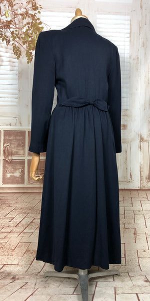 Amazing Original 1940s Vintage Navy Blue Gabardine Belt Back Princess Coat